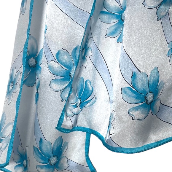 100% Silk Scarf - ELAINE GOLD for Collection XIIX - Blue White Floral 53” x 10” - Picture 8 of 13